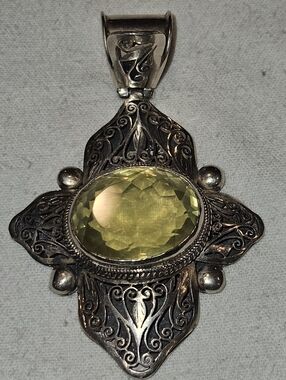 Vtg Artisan 925 Sterling Silver Filigree And Lemon Quarrz Statement Ring 38g